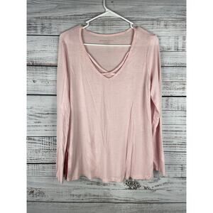 Beyond Yoga Pink Long Sleeve Top Strappy Vneck Medium Micro Modal Stretch Active
